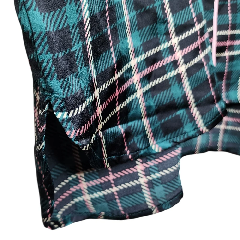 Ann Taylor‎ Sleep ~ Green & Pink Plaid Satin Pajama Set Size Large